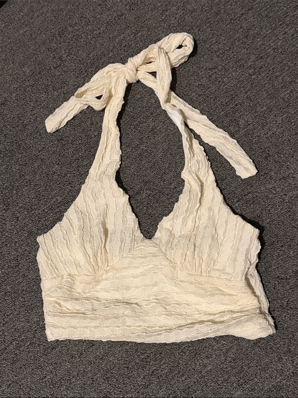 SHEIN Cream Textured Halter Crop Top